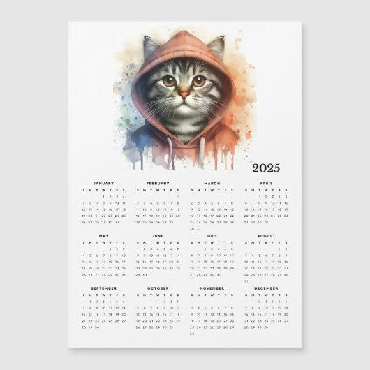 Waterverf Cat in Hoodie Splash Art 2025 Kalender (Voorkant)