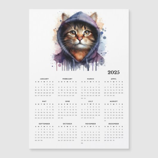 Waterverf Cat in Hoodie Splash Art 2025 Kalender (Voorkant)