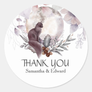 Waterverf Cat Night Moon Bloemen herfst Chique Ronde Sticker