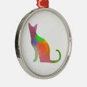 Waterverf Cat Silhouette Metalen Ornament (Rechts)