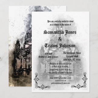 Waterverf Cathedraal Gothic bruiloft Uitnodigingen