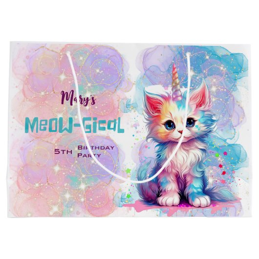Waterverf Caticorn Meow-Gical Verjaardag Groot Cadeauzakje (Achterkant)