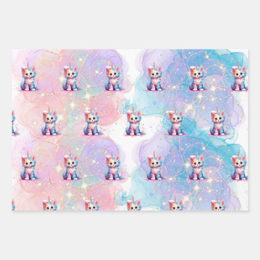 Waterverf Caticorn Meow-Gical Verjaardag Inpakpapier Vel (Voorkant 2)