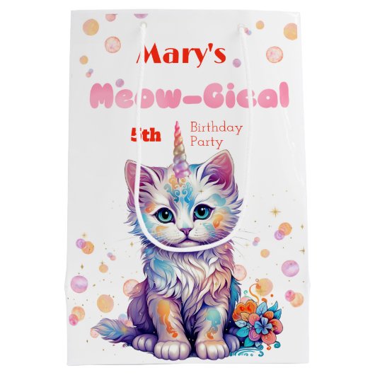 Waterverf Caticorn Meow-Gical Verjaardag Medium Cadeauzakje (Achterkant)