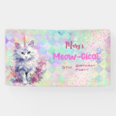 Waterverf Caticorn Meow-Gical Verjaardag Spandoek (Horizontaal)