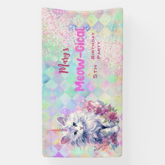 Waterverf Caticorn Meow-Gical Verjaardag Spandoek (Verticaal)