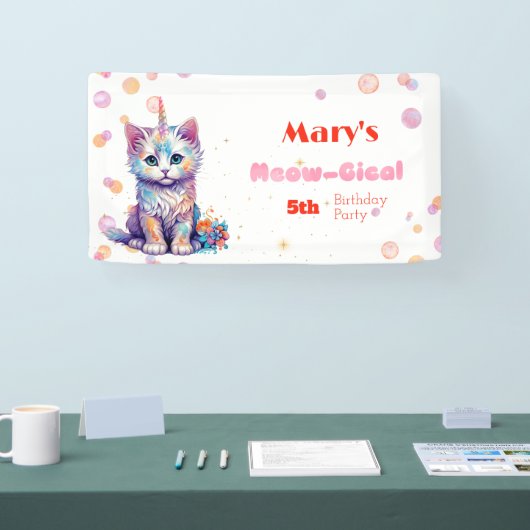 Waterverf Caticorn Meow-Gical Verjaardag Spandoek (Beurs)