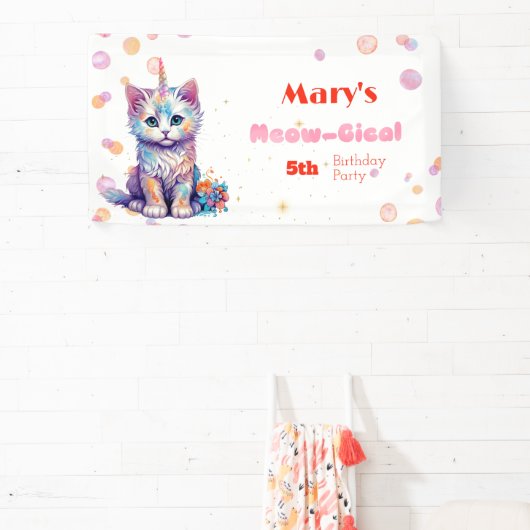 Waterverf Caticorn Meow-Gical Verjaardag Spandoek (Insitu)