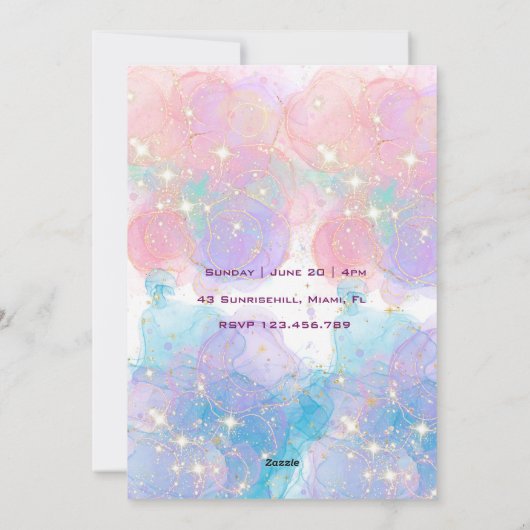 Waterverf Caticorn Meow-Gical Verjaardagsuitnodigi Feestdagenkaart (Achterkant)