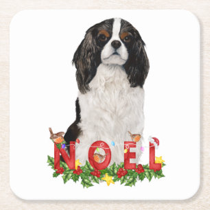 Waterverf Cavalier King Charles Noel Kerstmis Vierkante Kartonnen Onderzetter