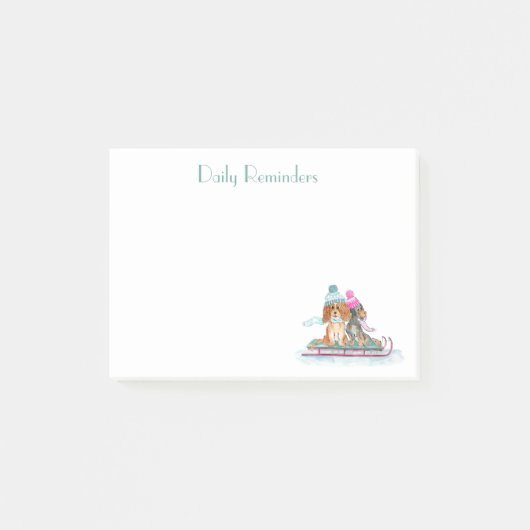 Waterverf Cavalier King Charles Spaniel Sledding Post-it® Notes (Voorkant)