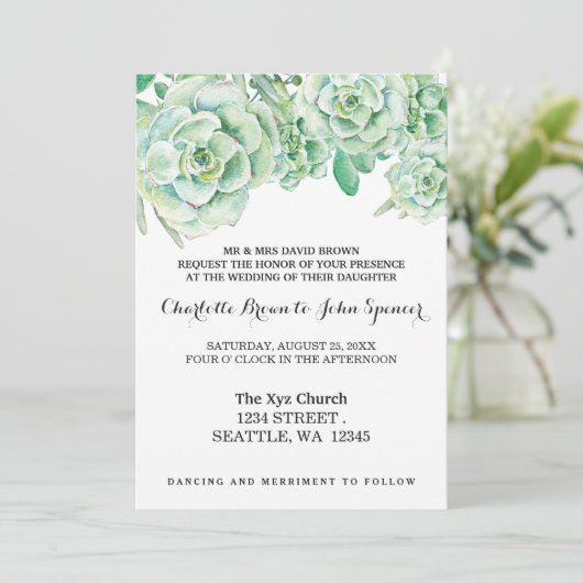 waterverf celadon succulent bruiloft kaart (Staand voorkant)