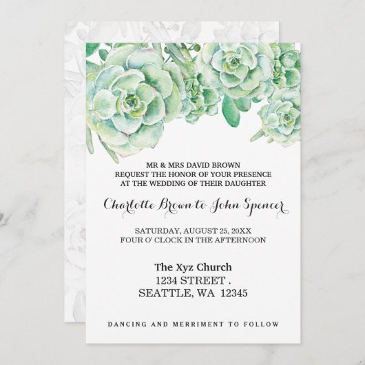 waterverf celadon succulent bruiloft kaart (Voorkant / Achterkant)