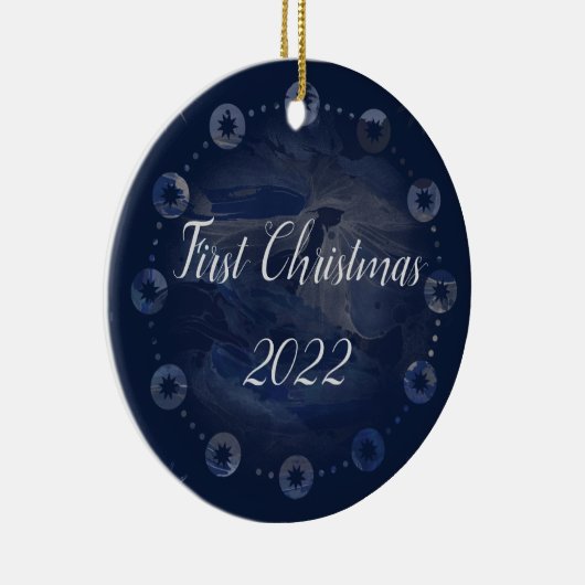 Waterverf Celestial Dark Blue Skies Keramisch Ornament (Rechts)