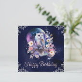  Waterverf Celestial Fantasy Owl Birthday Kaart (Staand voorkant)