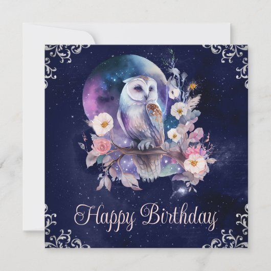  Waterverf Celestial Fantasy Owl Birthday Kaart (Voorkant)
