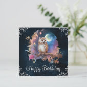  Waterverf Celestial Fantasy Owl Birthday Kaart (Staand voorkant)