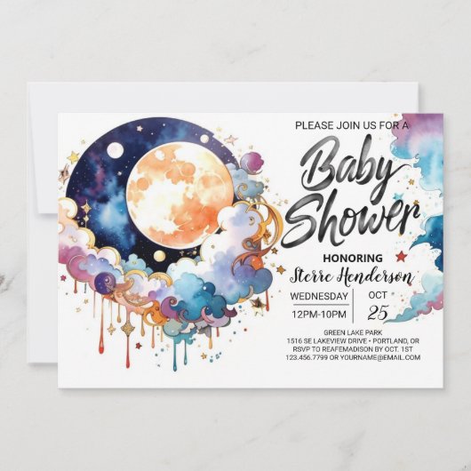 Waterverf Celestial Soiree Baby shower Kaart (Voorkant)