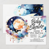 Waterverf Celestial Soiree Baby shower Kaart (Voorkant / Achterkant)