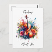 Waterverf Cello en Bloemen Denken Over U Briefkaart (Voorkant / Achterkant)