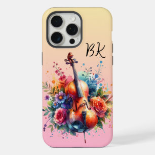 Waterverf cello en bloemen gepersonaliseerd iPhone 15 pro max hoesje