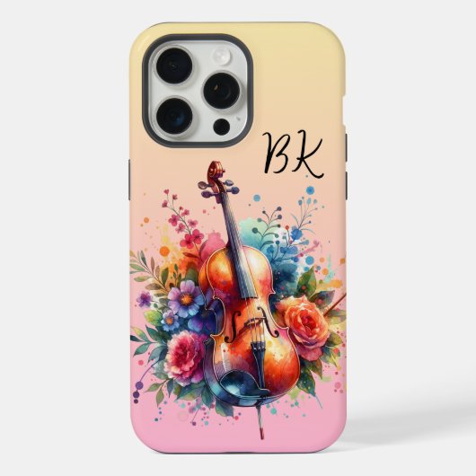 Waterverf cello en bloemen gepersonaliseerd iPhone hoesje (Achterkant)