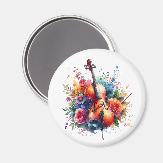 Waterverf Cello en Bloemen Magneet (Voorkant / Achterkant)