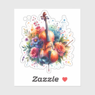 Waterverf Cello en Bloemen Sticker
