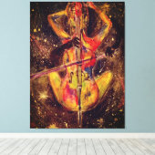 Waterverf - Cello Space Sonata - Dame met Cello Canvas Afdruk (Insitu (Houten vloer))