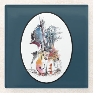 Waterverf Cello Vignette Glazen Onderzetter
