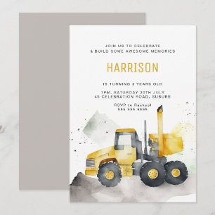 Waterverf Cement Truck Birthday Uitnodiging