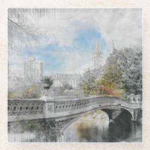 Waterverf Central Park Bridge Glass Onderzetter