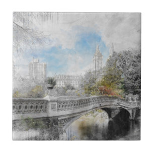 Waterverf Central Park Bridge Wall Decor Tegeltje