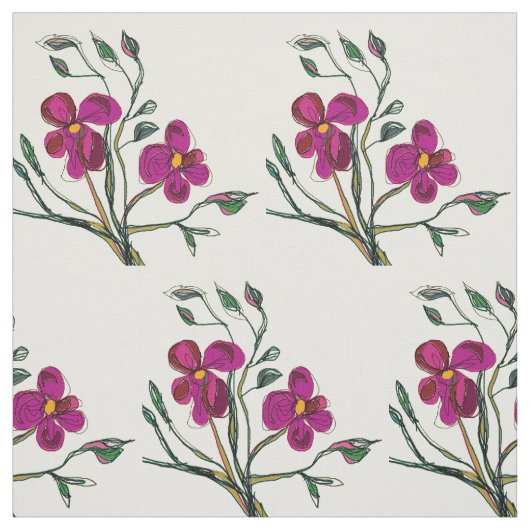 Waterverf Cerise Pink Flowers > Floral Fabric Stof (Swatch)