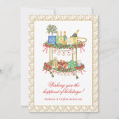 Waterverf Champagne Bar Winkelwagen Kerst Feestdagenkaart (Voorkant)