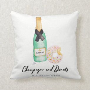 Waterverf Champagne en Donuts Pillow Kussen