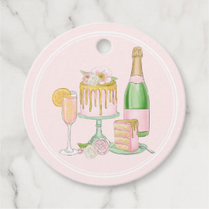 Waterverf Champagne en Drip Cake Bridal Brunch Bedankjes Labels