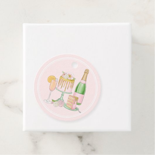 Waterverf Champagne en Drip Cake Bridal Brunch Bedankjes Labels (In situ)