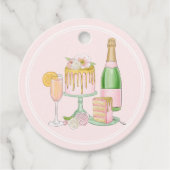 Waterverf Champagne en Drip Cake Bridal Brunch Bedankjes Labels (Voorkant)