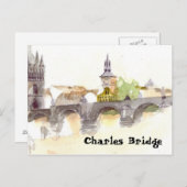 Waterverf Charles Bridge Briefkaart (Voorkant / Achterkant)