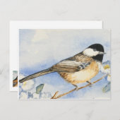 Waterverf charming Chickadee Flowers Briefkaart (Voorkant / Achterkant)