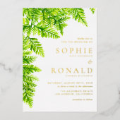 Waterverf Chartreuse Green Fern verlaat bruiloft Folie Uitnodiging (Voorkant)