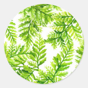 Waterverf Chartreuse Green Ferns Patroon Wedding Ronde Sticker
