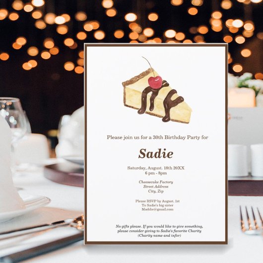Waterverf Cheesecake Elegant Birthday Invites Kaart