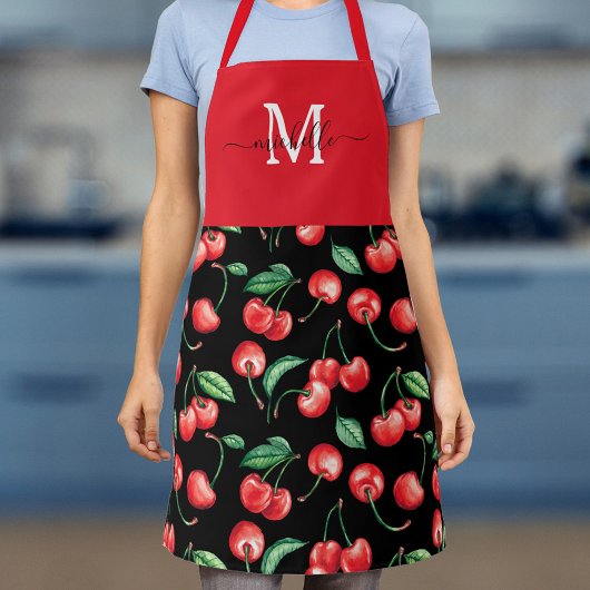 Waterverf Cherries Monogram Navy Blue Schort