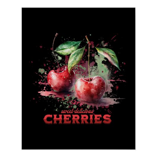 Waterverf Cherries Perfect Poster (Voorkant)