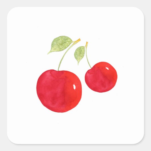 Waterverf Cherries Vierkante Sticker (Voorkant)