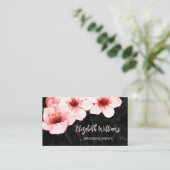 Waterverf Cherry Blossom Black Marble | Qr-code Visitekaartje (Staand voorkant)