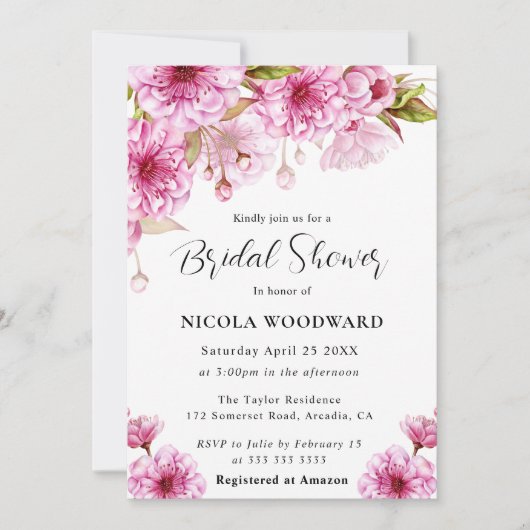 Waterverf Cherry Blossom Branch Vrijgezellenfeest Kaart (Voorkant)