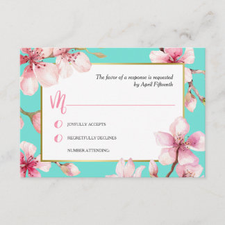 Waterverf Cherry Blossom Bruiloft RSVP Kaartje